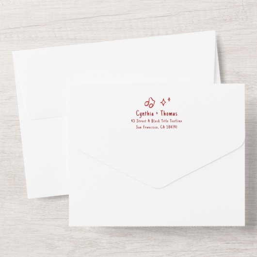 Hand Drawn Doodles Funky Quirky Modern Wedding All In One Einladung (Rückseite)