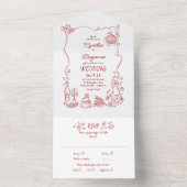 Hand Drawn Doodles Funky Quirky Modern Wedding All In One Einladung (Innen)