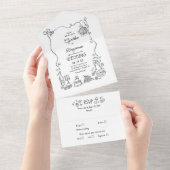 Hand Drawn Doodles Funky Quirky Moderne Hochzeit All In One Einladung (Abreißtisch)