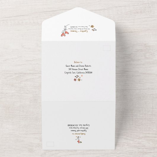 Hand Drawn Doodles Funky Quirky Moderne Hochzeit All In One Einladung (Außenbereich)