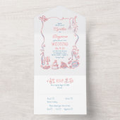 Hand Drawn Doodles Funky Quirky Moderne Hochzeit All In One Einladung (Innen)