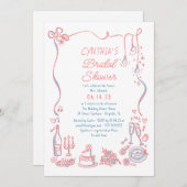 Hand Drawn Doodles Funky Whimsical Bridal Shower Einladung (Vorne/Hinten)