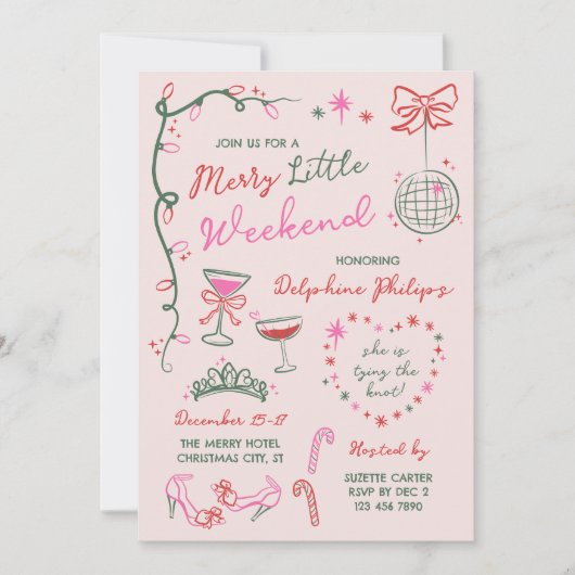 Hand-Drawn Doodles Merry Bachelorette Weekend Einladung (Vorderseite)