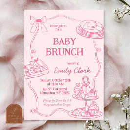 Hand Drawn Doodles Pink Baby Brunch Invitation Einladung