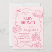 Hand Drawn Doodles Pink Baby Brunch Invitation Einladung (Vorderseite)