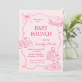 Hand Drawn Doodles Pink Baby Brunch Invitation Einladung (Stehend Vorderseite)