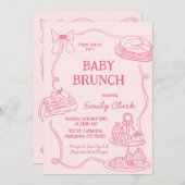 Hand Drawn Doodles Pink Baby Brunch Invitation Einladung (Vorne/Hinten)