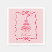Hand Drawn Doodles Pink Champagne Tower Birthday Serviette (Vorderseite)