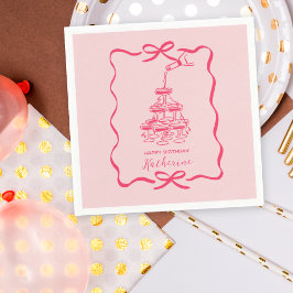 Hand Drawn Doodles Pink Champagne Tower Birthday  Serviette