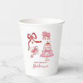 Hand Drawn Doodles Red Pink Cake Birthday Party Pappbecher (Vorderseite)