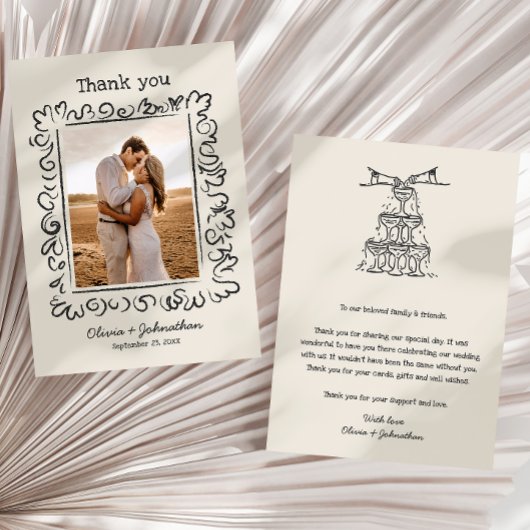 Hand Drawn Doodles Wedding Dankeskarte