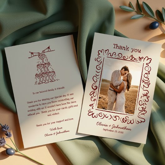 Hand Drawn Doodles Wedding Dankeskarte