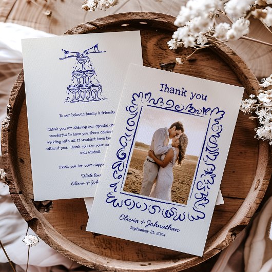 Hand Drawn Doodles Wedding Dankeskarte