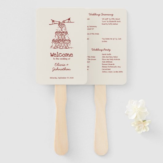 Hand Drawn Doodles Wedding Program Fächer (Vorne und Hinten)