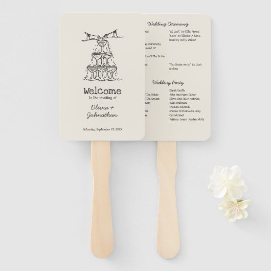 Hand Drawn Doodles Wedding Program Fächer (Vorne und Hinten)