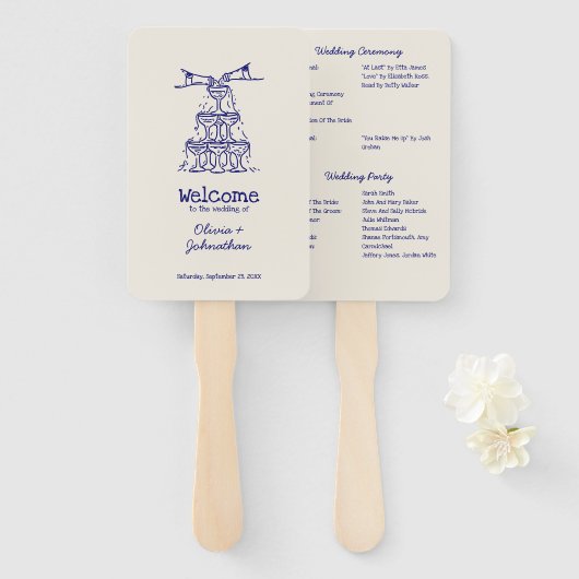 Hand Drawn Doodles Wedding Program Hand Fan Fächer (Vorne und Hinten)