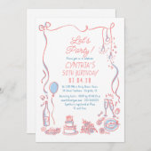 Hand Drawn Doodles Whimsical Quirky Adult Birthday Einladung (Vorne/Hinten)