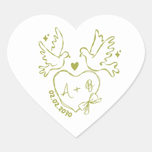 hand drawn Dove Heart Custom Wedding Herz-Aufkleber (Vorderseite)