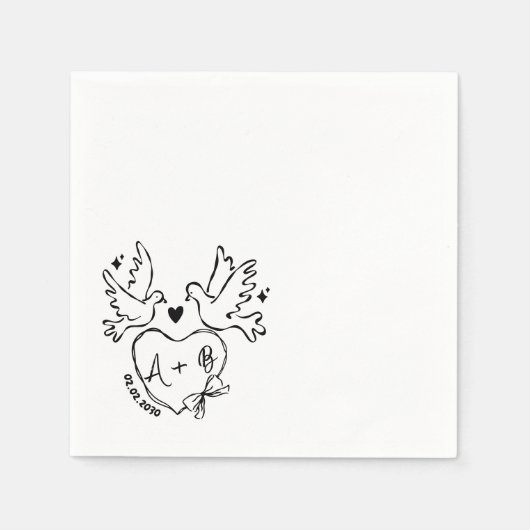hand drawn Dove Heart Custom Wedding Napkins Serviette (Vorderseite)