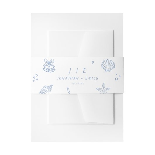 Hand Drawn Dusty Blue Coastal Hochzeit Einladungsbanderole (Vorderseite Beispiel)