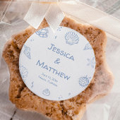 Hand Drawn Dusty Blue Coastal Hochzeit Runder Aufkleber