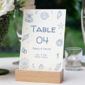 Hand Drawn Dusty Blue Coastal Hochzeit Tischnummer