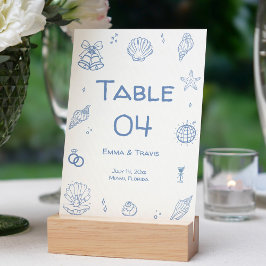 Hand Drawn Dusty Blue Coastal Hochzeit Tischnummer