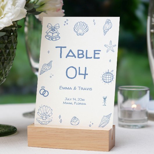 Hand Drawn Dusty Blue Coastal Hochzeit Tischnummer