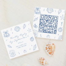 Hand Drawn Dusty Blue Coastal Wedding RSVP QR Code