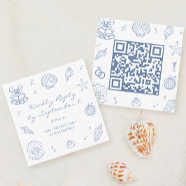 Hand Drawn Dusty Blue Coastal Wedding RSVP QR Code Begleitkarte