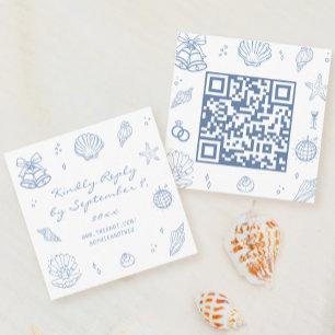 Hand Drawn Dusty Blue Coastal Wedding RSVP QR Code Begleitkarte