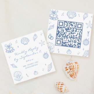 Hand Drawn Dusty Blue Coastal Wedding RSVP QR Code Begleitkarte