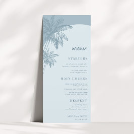 Hand Drawn Dusty Blue Palm Tree Boho Beach Wedding Menükarte
