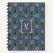 Hand-Drawn Dusty Blue Retro Daisy Monogram Notizblock (Vorderseite)