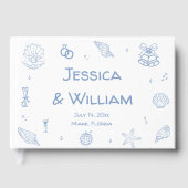 Hand Drawn Dusty Blue Seashells Coastal Wedding Gästebuch (Vorderseite)