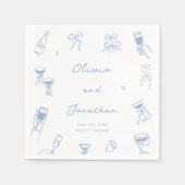 Hand Drawn Dusty Blue Wedding Serviette (Vorderseite)