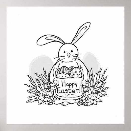 Hand Drawn Easter Bunny Coloring Style Spring Poster (Vorne)