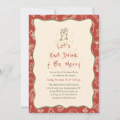 Hand-Drawn Eat Drink and Be Merry Holiday Party Einladung (Vorderseite)