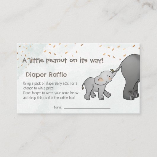  Hand Drawn Elephant Little Peanut Diaper Raffle  Begleitkarte (Vorderseite)