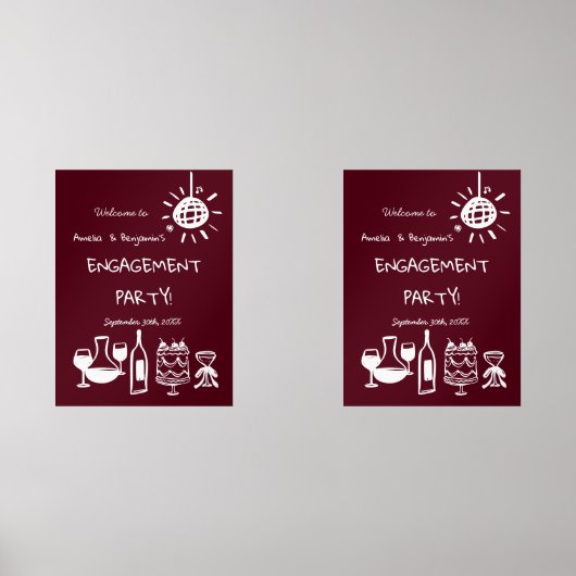 Hand Drawn Engagement Party Wedding Welcome Sign. Bilderwand Sets (Vorderseite)