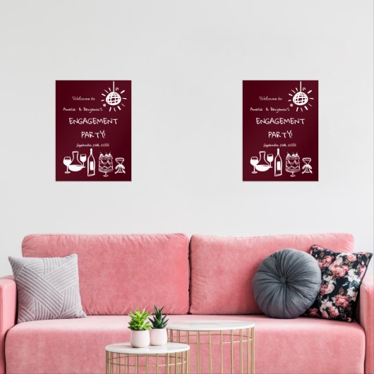 Hand Drawn Engagement Party Wedding Welcome Sign. Bilderwand Sets (Wohnzimmer)