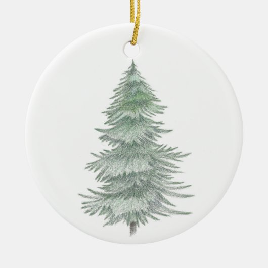 Hand Drawn Evergreen Tree Keramik Ornament (Vorne)