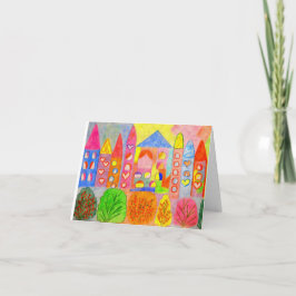 Hand-Drawn Fairytale Castle Village Thank You Card Dankeskarte