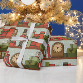 Hand Drawn Festive Bookshelf Wrapping Paper Roll Geschenkpapier