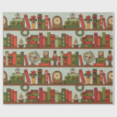Hand Drawn Festive Bookshelf Wrapping Paper Roll Geschenkpapier (Flach)