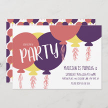 Hand Drawn Floating Ballon Geburtstagsparty Invita