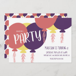 Hand Drawn Floating Ballon Geburtstagsparty Invita Einladung