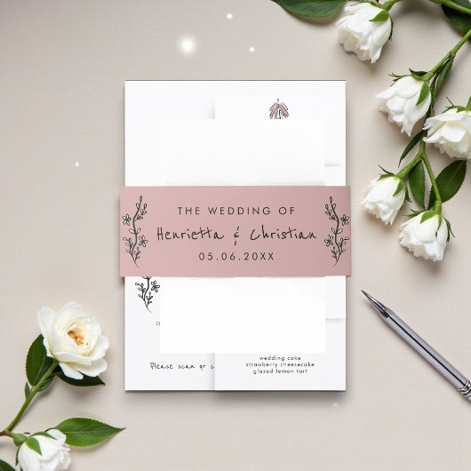 Hand Drawn Floral Blush Wedding Invitation Einladungsbanderole