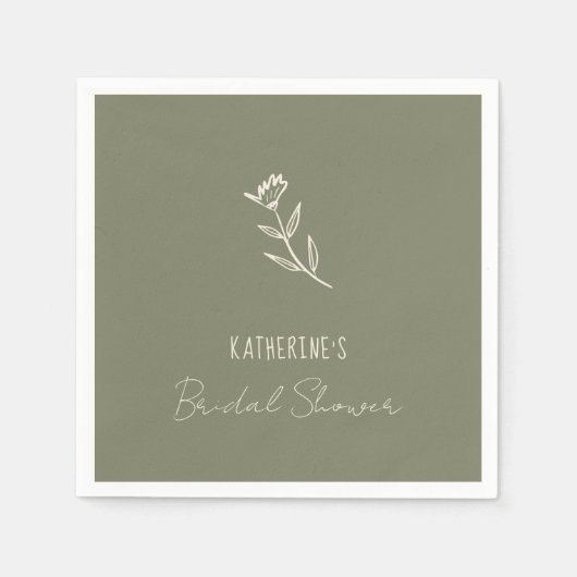 Hand Drawn Floral Botanical Scribble Bridal Shower Serviette (Vorderseite)