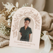 Hand Drawn Floral Bow Arch Photo Graduation Party Einladung